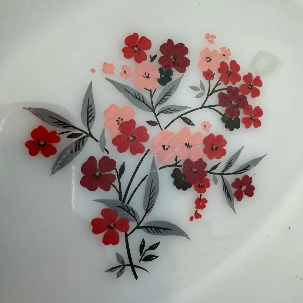 Fire King Vintage Milk Glass‎ Pink Red Flower Serving Plate Platter